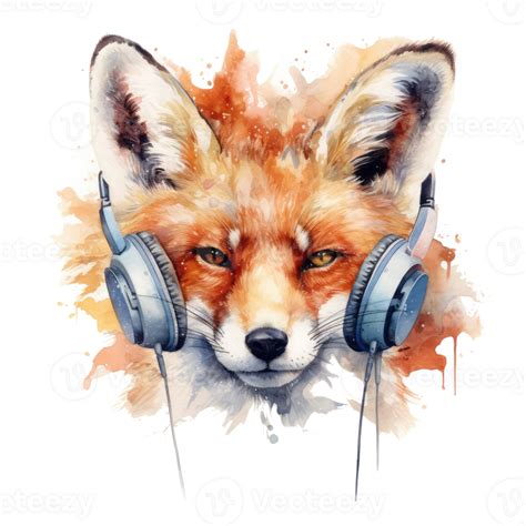 Watercolor Fox Wearing Headphones Ai Generated 26452836 Png