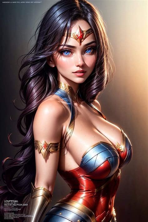 A Woman Dressed As Wonder From The Dc Comics With Long Hair And Blue Eyes