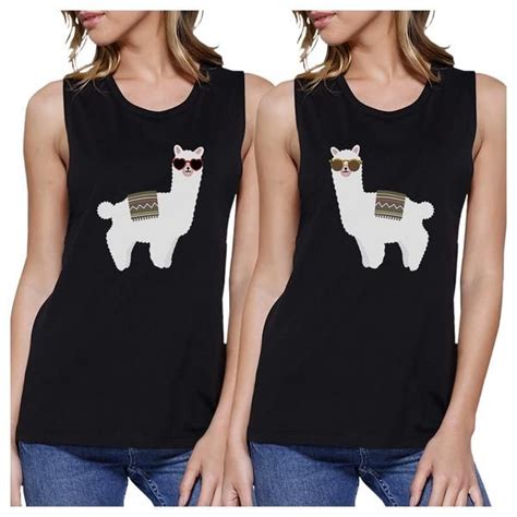 Printing Llamas With Sunglasses Black Funny Design Matching Muscle