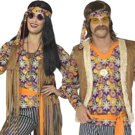 Adults 60s 70s Hippie Costume Mens Ladies Hippy Fancy Dress Womens Retro Outfit Ebay