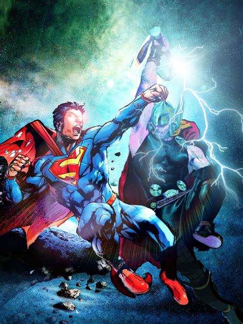 Superman And His Friends Are In The Middle Of An Image With Lightning
