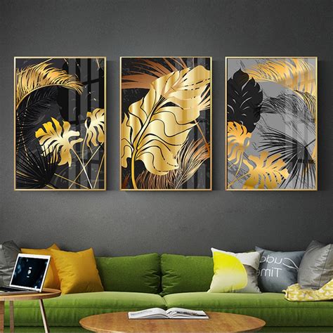 Black Golden Leaf Canvas Painting Nordic Plants Posters And Print
