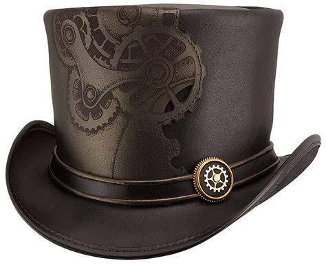 Steampunk Hatter Sprocket Black Leather Top Hat Leather Top Hat