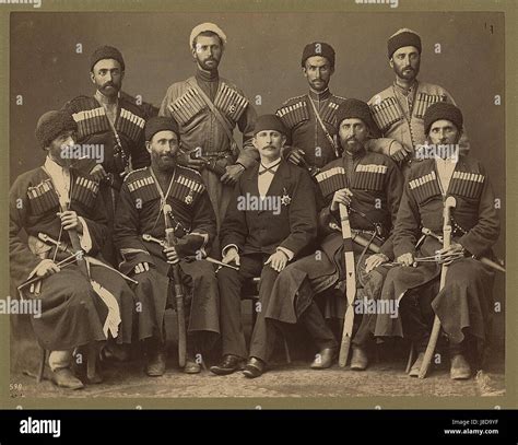 Group Portrait Of Eight Circassian Men In Uniform With Another Man