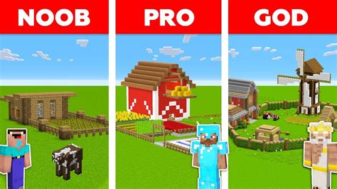 Minecraft Noob Vs Pro Vs God Village Farm Build Challenge In Minecraft
