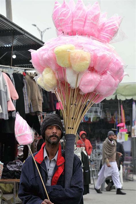 Street Vendor Selling Cotton Candy At Weekly Juma Bazar Peshawar Morr