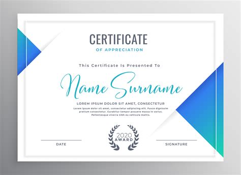 Minimal Blue Triangle Certificate Template Design Download Free