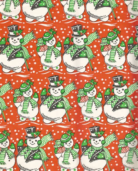 Vintage Christmas Snowman Wrapping Paper Digital Download