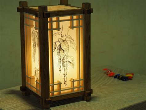 Japanese Wooden Lamp Lamp Shade With Painting Kumiko Shoji Etsy