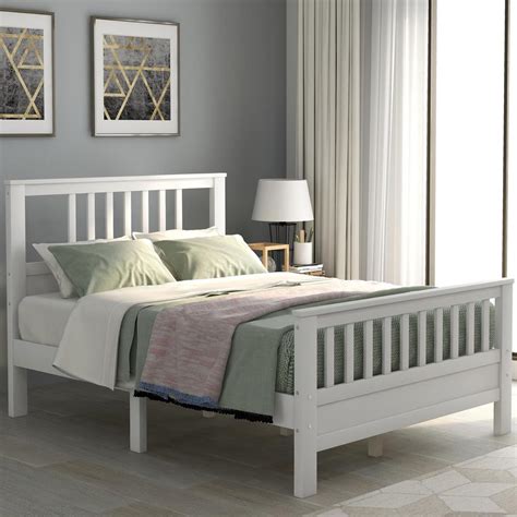 Harper And Bright Designs White Full Wood Platform Bed With Headboard And