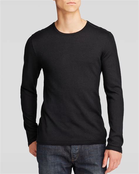 John Varvatos Usa Crewneck Sweater With Leather Elbow Patches In Black