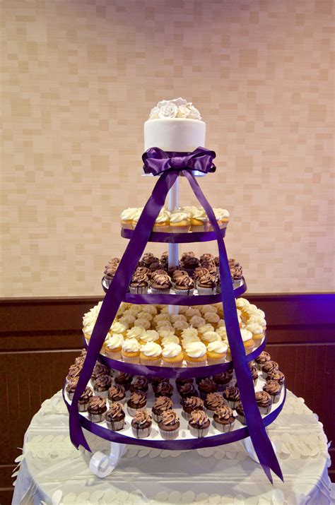 Long Purple Bow Cupcake Tower For Wedding With Standard Cupcake Flavors