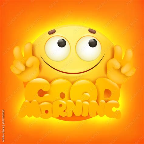 Good Morning Concept Card With Yellow Smile Emoji Character Stock