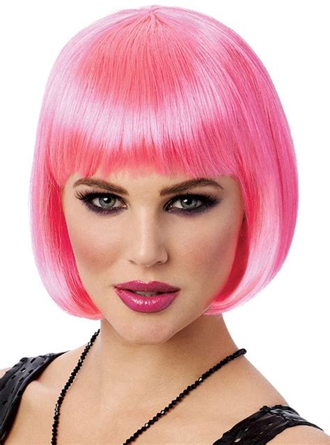 Womens Neon Pink Bob Costume Wig Short Bright Pink Party Wig