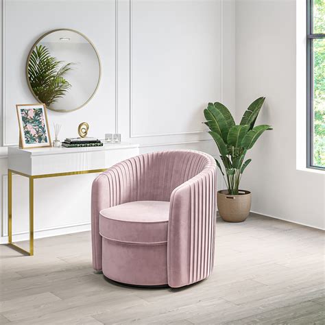 Swivel Accent Chair In Blush Pink Velvet Cheska Furniture123