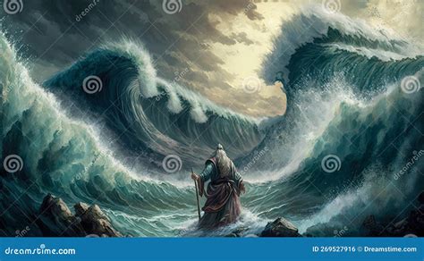 The Story Of Moses Parting The Red Sea Ai Generated Illustration Stock