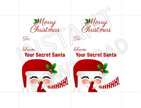 Secret Santa T Tag Stickers Printable Instant Download Etsy