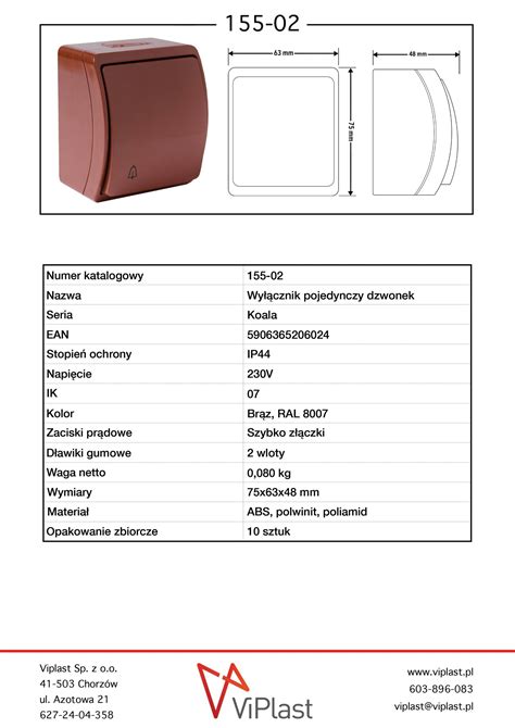 KOALA 155 łącznik dzwonek n t IP44 ViPlast polski producent osprzętu