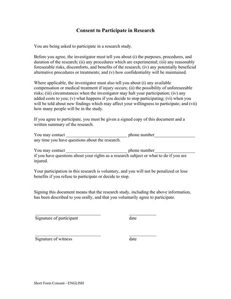 Consent To Participate In Research Short Form Fill Out Sign Online