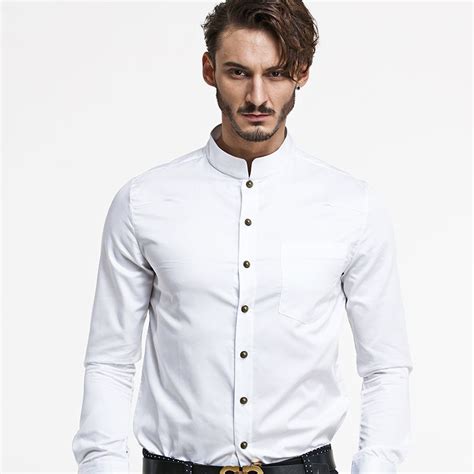 modern mandarin collar snap button shirt white chinese shirts and blouses men chinese