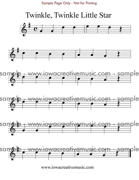 Free Flute Sheet Music Twinkle Twinkle Little Star In G Flute