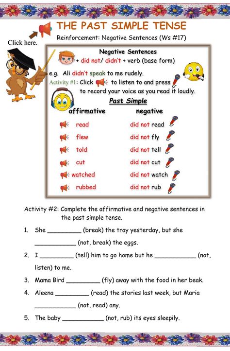The Past Simple Tense Worksheet Is Shown In This Image It Shows An