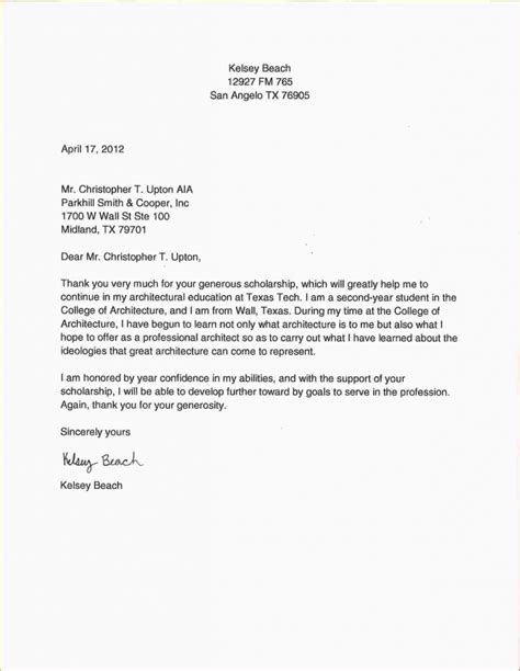 Scholarship Thank You Letter Template Word Template Business Format
