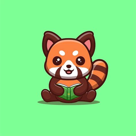 Premium Vector Red Panda Sitting Reading Book Cute Creative Kawaii