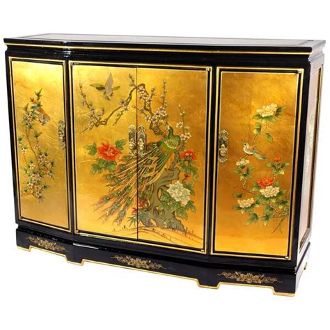 Oriental Furniture Gold Leaf Slant Front Cabinet Lcq 5 Gpb The Home Depot