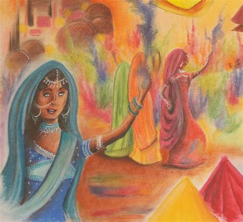 Naive Holi Painting The Festival Of Color In India Etsy