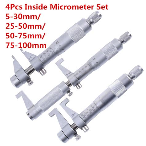 4pcs Inside Micrometer Set 5 30mm25 50mm50 75mm75 100mm 001mm