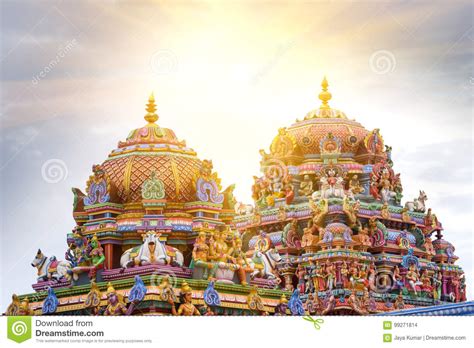 Detail Work In Gopuram Hindu Temple Kapaleeshwarar Chennai T Stock