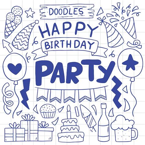 Premium Vector Hand Drawn Party Doodle Happy Birthday Ornaments Illustration