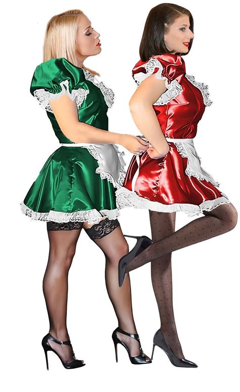 red satin silk satin sissy maid dresses sissy clothes maid uniform french maid stockings