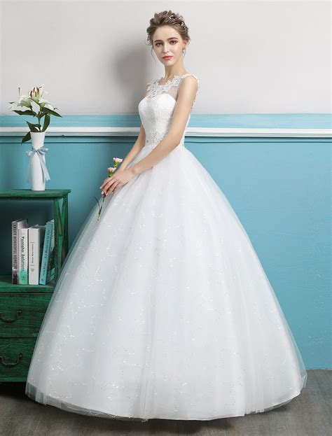 Princess Ball Gown Wedding Dresses Tulle Backless Ivory Beading Floor