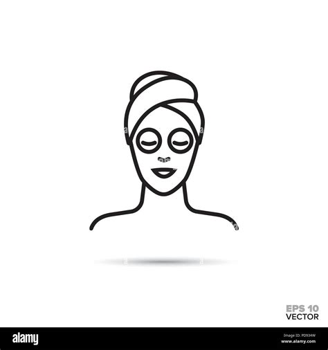 Woman With Facial Mask And Head Wrapped In Towel Vector Line Icon Spa