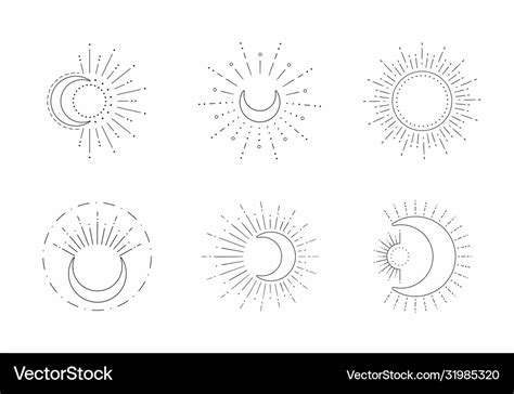 Sun And Moon Line Design Outline Suns Royalty Free Vector