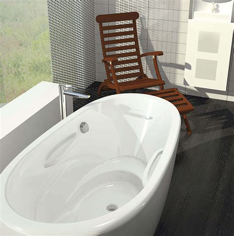 essencia® oval 7236 freestanding tub features two rows of air jets that intensify the massage
