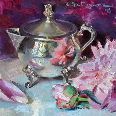 Daily Paintworks Silver And Peony Original Fine Art For Sale
