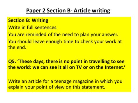 Not sure how to write top level 9 answers for newspaper articles and website articles (including blogs!) for question 5 of your english language paper 2 gcse exam? Practice article writing for GCSE English Language ...