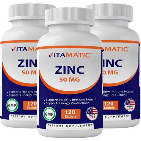3 Pack Vitamatic Zinc Supplement 50 Mg 120 Tablets Zinc Vitamin