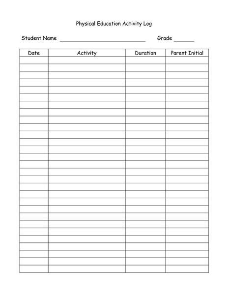 This Physical Education Activity Log Printables And Template Is Suitable