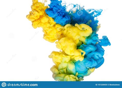 Blue And Yellow Paint Splash Isolated On White Background Stock Image