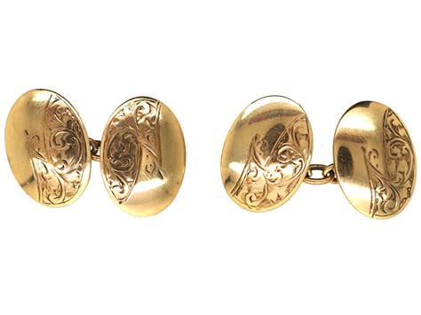 Edwardian 9ct Gold Oval Cufflinks 832k The Antique Jewellery Company