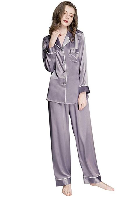 Lonxu Womens Silk Satin Pajamas Set Gray S At Amazon Womens Clothing
