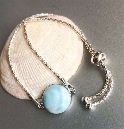 Larimar Bracelet Sterling Silver Blue Gemstone Adjustable Etsy