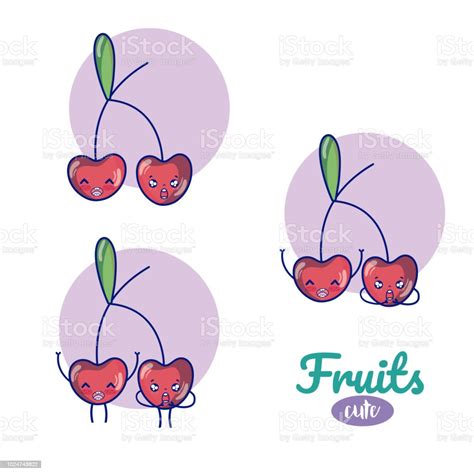 Cherries Cute Fruits Cartoons Stock Illustration Download Image Now