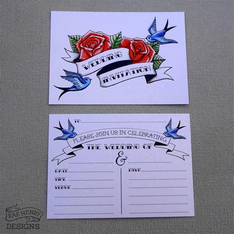 Tattoo Wedding Invitations Swallows And Roses