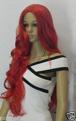 New Red Long Curly Cosplay Wig Party Cosplays Heat Resistant QW B Heat Resistant Rubber