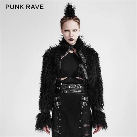 Punk Rave Black Punk Style Long Furry Ultra Short Jacket Y 416 In Basic